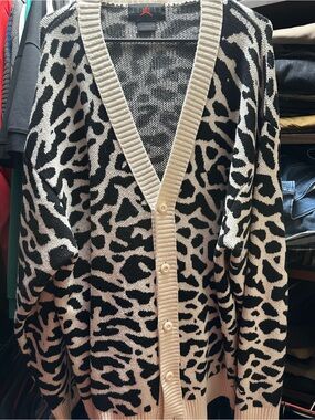 Jordan Black & Cream Animal-Print V-Neck Cardigan